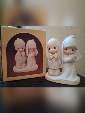 Precious Moments Porcelain Bride & Groom Figurine - White with Pastel Accents